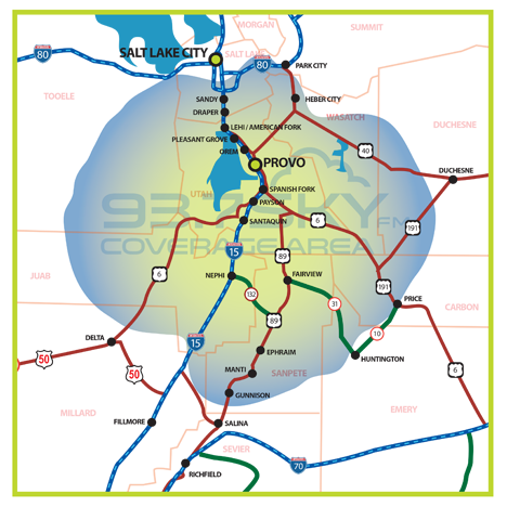 KUTC 93.7 Sky FM area coverage map